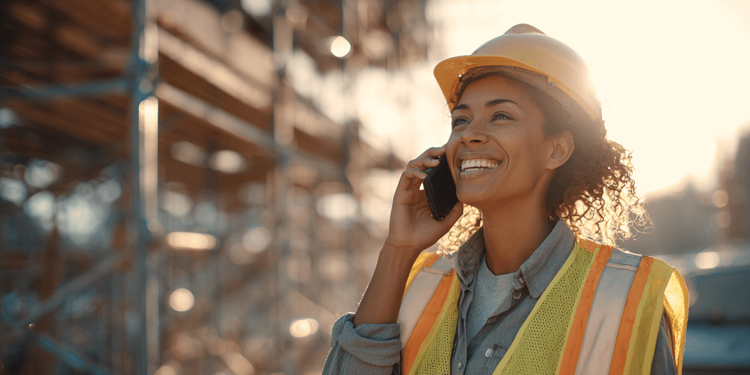 Construction worker on phone